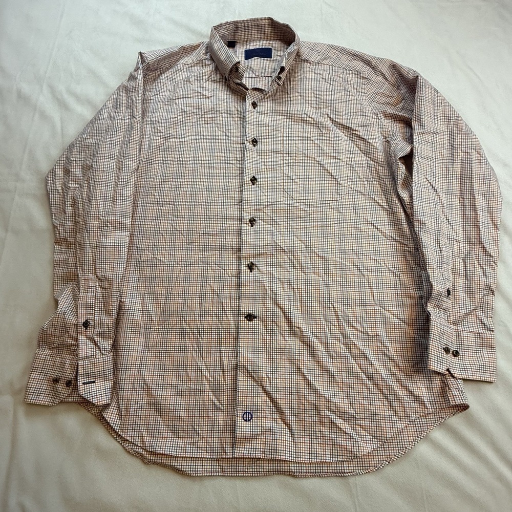 David Donahue Men's XL Dress Shirt Long Sleeve Button Down Plaid EUC‎